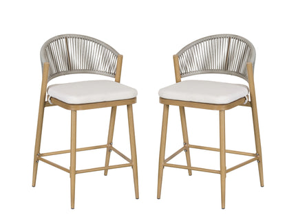 Outdoor 26" Counter Height Metal Frame Counter Stools With Scallop Shaped Backrest & Water Resistant Cushions