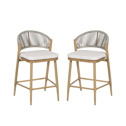 Outdoor 26" Counter Height Metal Frame Counter Stools With Scallop Shaped Backrest & Water Resistant Cushions