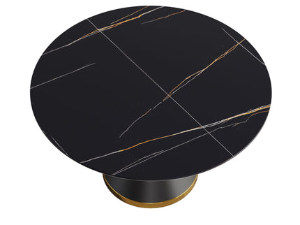 Round Modern Artificial Stone Carbon Steel Base Dining Table, Can Accommodate 6 People - Black