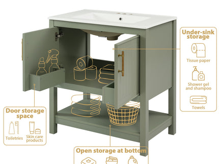 Elegant Bathroom Vanity With Ceramic Sink And Versatile Storage