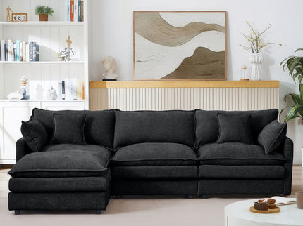 L Shaped Modular Sectional Sofa With Movable Ottoman, 3 Seater Comfortable Seating