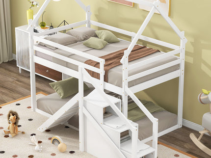 Twin Over Twin House Loft Or Bunk Bed With Slide And Staircase