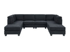 Black / 3 Pc. U-Shape Sectional Sofa, 2 Ottomans