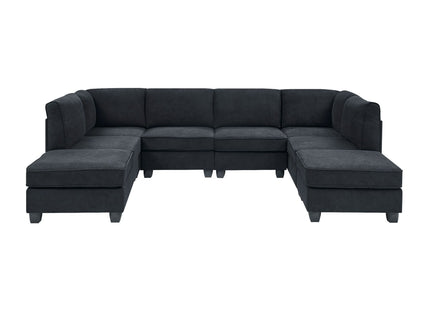 Upholstered Modular Sectional, Customizable Layout, Removable Cushions - Black