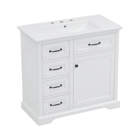 Modern Bathroom Vanity With Sink Top, 4 Drawers And 1 Soft-Close Door