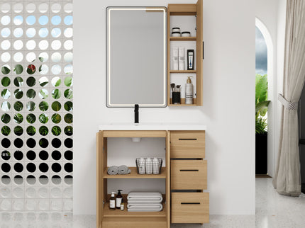 Freestanding Bathroom Vanity Set With Tall Linen Cabinet, 3 Drawers And Large Storage, Single Sink