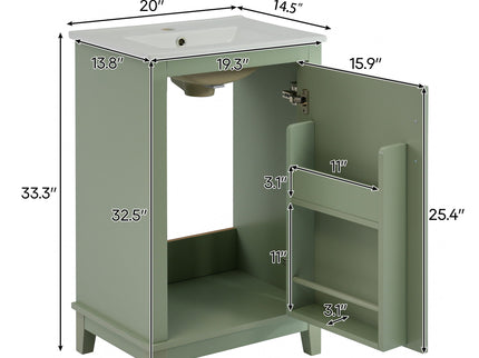 Modern Small Bathroom Vanity Cabinet With Ceramic Basin, Ample Storage, 1 Soft Close Door