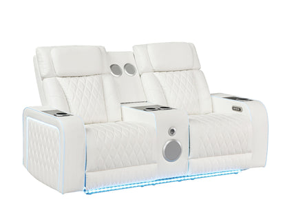 Electra - Power Reclining Loveseat With Power Headrests, Console, Speakers, Massage, LED Lighting And USB Control