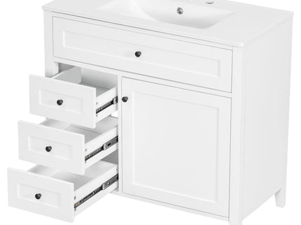 Bathroom Vanity With Sink, 3 Drawers & Cabinet With Adjustable Shelves