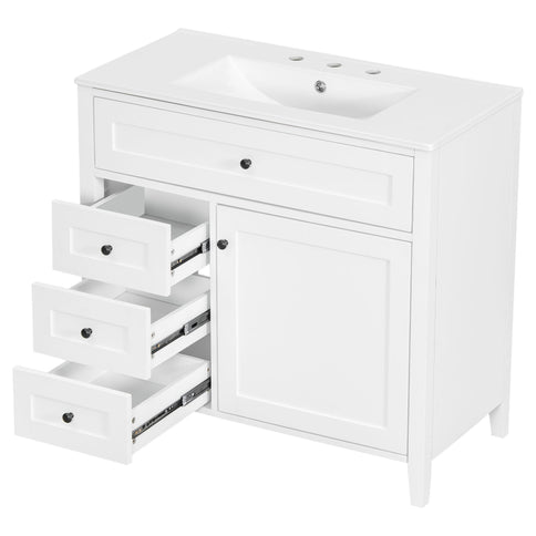 Bathroom Vanity With Sink, 3 Drawers & Cabinet With Adjustable Shelves