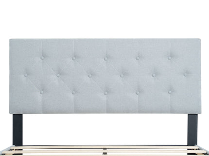 Modern Upholstered Platform Bed Frame With Button Tufted Fabric Headboard