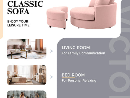 360° Swivel Accent Barrel Chair With Storage Ottoman & 4 Pillows, Modern Leisure Chair Round Accent For Living Room