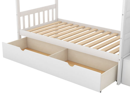 Bunk Bed, Convertible Bottom Bed, Storage Shelves And Drawers