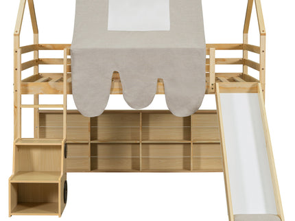 Loft Bed With House Shaped Frame And Tent