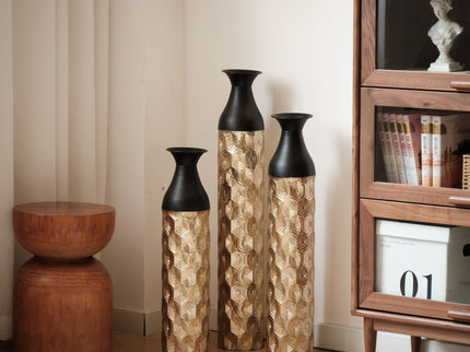 Floor Metal Vases (Set of 3) Gorgeous Home Decoration Large Glazed Metal Vases - Black / Gold