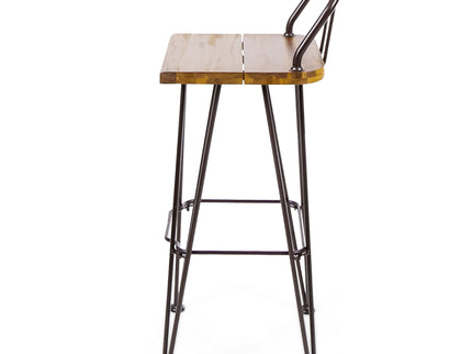 Dione Outdoor Industrial Acacia Wood Bar Set With Metal Frame And Slat Paneling - Brown