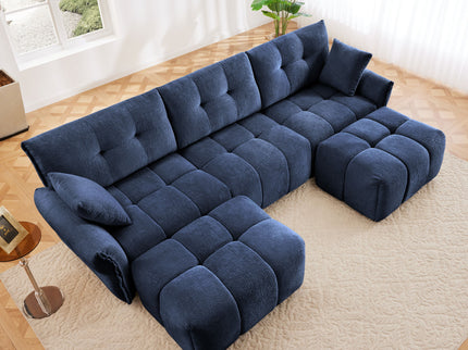 Sofa Set With Ottoman And Pillows, Textured, High Resilience Cushions