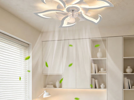 Flower Ceiling Fan With LED Dimmable Light, Flush Mount Ceiling Fan With Remote Control, Low Profile Design, 6 Speeds, Timing Function