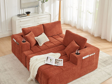 L - Shaped Sectional Sofa With Cup Holders & Side Pockets