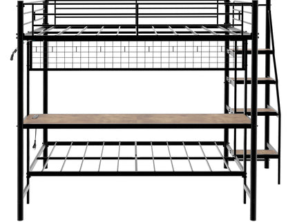 Bunk Bed With Built In Desk And LED Lighting