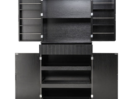 Fluted Kitchen Pantry Cabinet With 3 Keyboard Drawers & 6 Adjustable Door Shelves