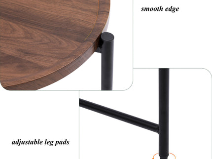Round Coffee Table With Storage Tray 2 Tier Oval End Tables Wooden Small Side Table For Living Room