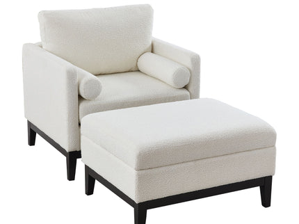 Farmhouse Upholstered Accent Chair With Ottoman, Reversible Lid Coffee Table