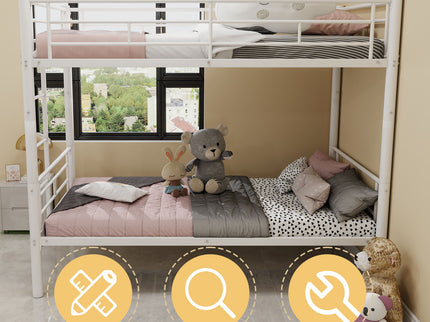 Metal Bunk Bed For Kids, Convertible Bedframe With Ladders & Guardrail