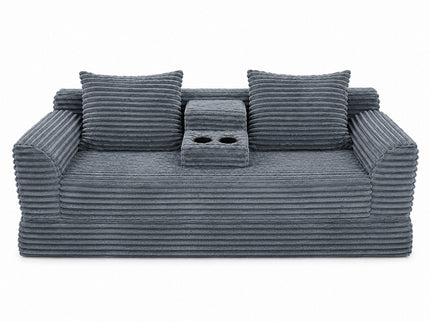 Soft Striped Convertible Sofa Bed, Dual Use Lounge Couch With Cup Holders And Pillows