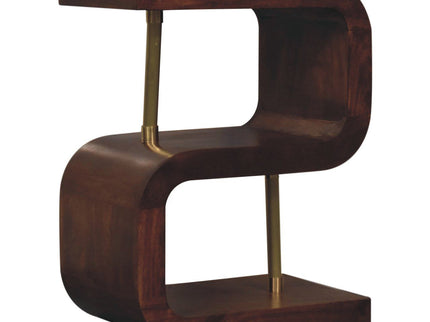 S Curve Brass Bedside Table - Dark Brown