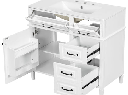 Modern Bathroom Vanity With Sink Top, Flip Drawer Design
