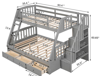 Bunk Bed With Drawers, Ladder And Storage Staircase