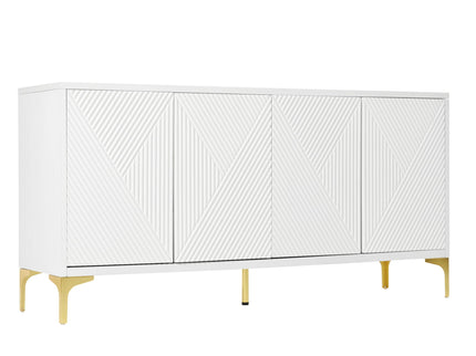 Modern Wood Sideboard Cabinet With Carved Door Panels, Adjustable Shelves, And Sturdy Metal Legs