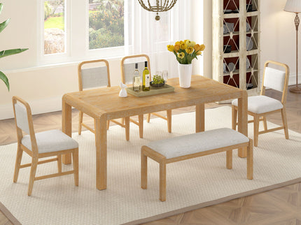 Extendable Dining Table Set With 4 Upholstered Chairs And 1 Bench