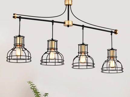 Dining Room Light Fixture / Chandelier Table, 40 -" Hanging For Farmhouse Linear Chandeliers, 5 Light Kitchen Island Lighting Ceiling Chandelier, With Metal Lampshade - Gold / Matte Black