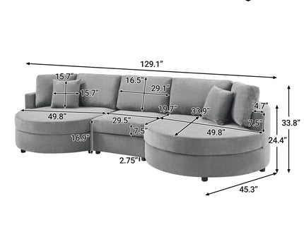 Modern 3 Seater Upholstered Sofa With Curved Design