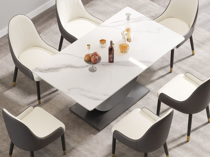 63" Modern Artificial Stone Crescent-Shaped Metal Legs, Can Accommodate 6-8 People - White / Black