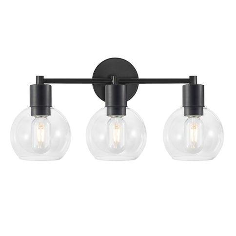 3 Light Globe Bathroom Vanity Light With Clear Glass Shades - Black