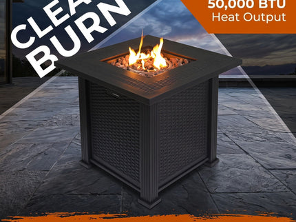 Outdoor Fire Pit Table With Lava Rocks, Propane Fire Pit - Black