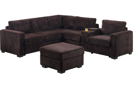 Contemporary L-Shaped Sectional Set With USB Console & Ottoman