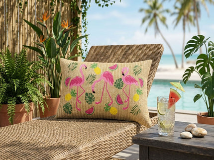 Summer Outdoor Lumbar Flamingo Pillows - Multi