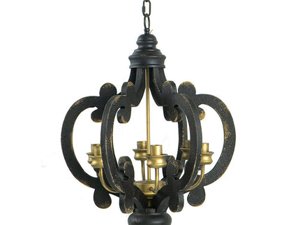 Farmhouse Chandelier, 6 Light Wood Chandelier Pendant Light Fixture With Adjustable Chain For Dining Room Living Room Entryway, Bulb Not Included