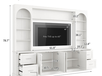 Arched Entertainment Center Wall Unit With Drawers, TV Stand