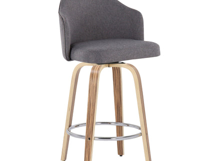 Ahoy - Mid-Century Modern Fixed Height Counter Stool With Zebra Legs / Round Chrome Footrest (Set of 2) - Gray