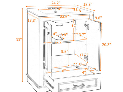 Bathroom Vanity With Ceramic Sink Combo, Modern Freestanding Storage Cabinet With Silver Handles