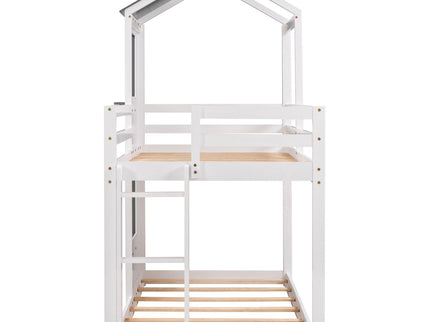 Bunk Bed Wood Bed & Roof, Window, Guardrail, Ladder