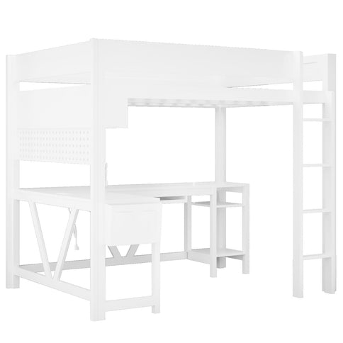 Gaming Loft Bed With Desk, Storage Shelves, LED And Charging Station