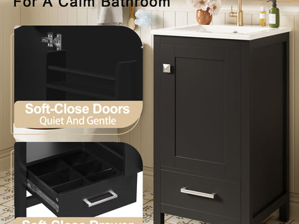 Bathroom Vanity With Ceramic Sink, Soft Close Drawers, Door Organizer, Divider Drawer, Adjustable Foot Pads