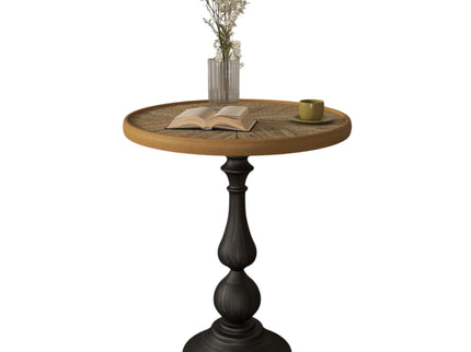 Round End Table With Pedestal Base - Natural Wood