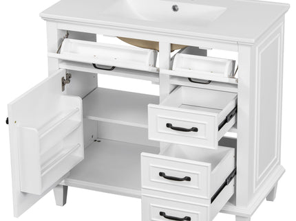 Modern Bathroom Vanity With Sink Top, Flip Drawers, Adjustable Shelf